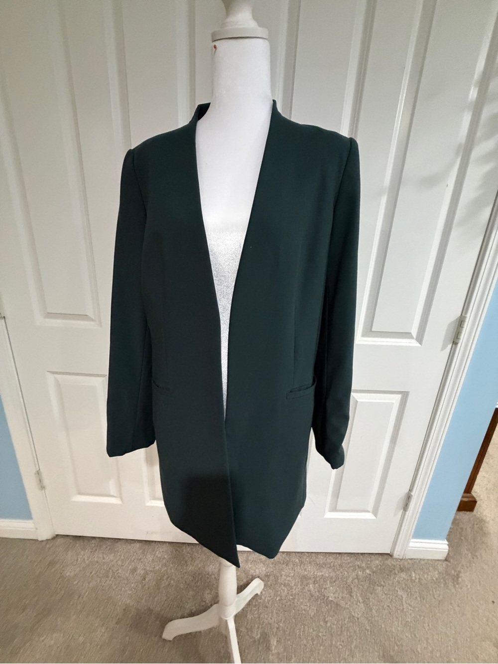 Calvin Klein Emerald Collarless Longline Blazer